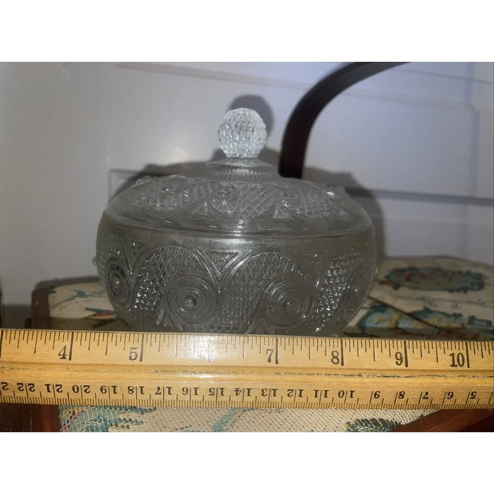 Vintage Candy Dish Bowl With Lid Clear Glass 3 Footed Marked‎ AVON